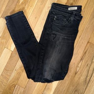 AG Adriano Goldschmied Distressed Black Super Skinny Ankle Jeans